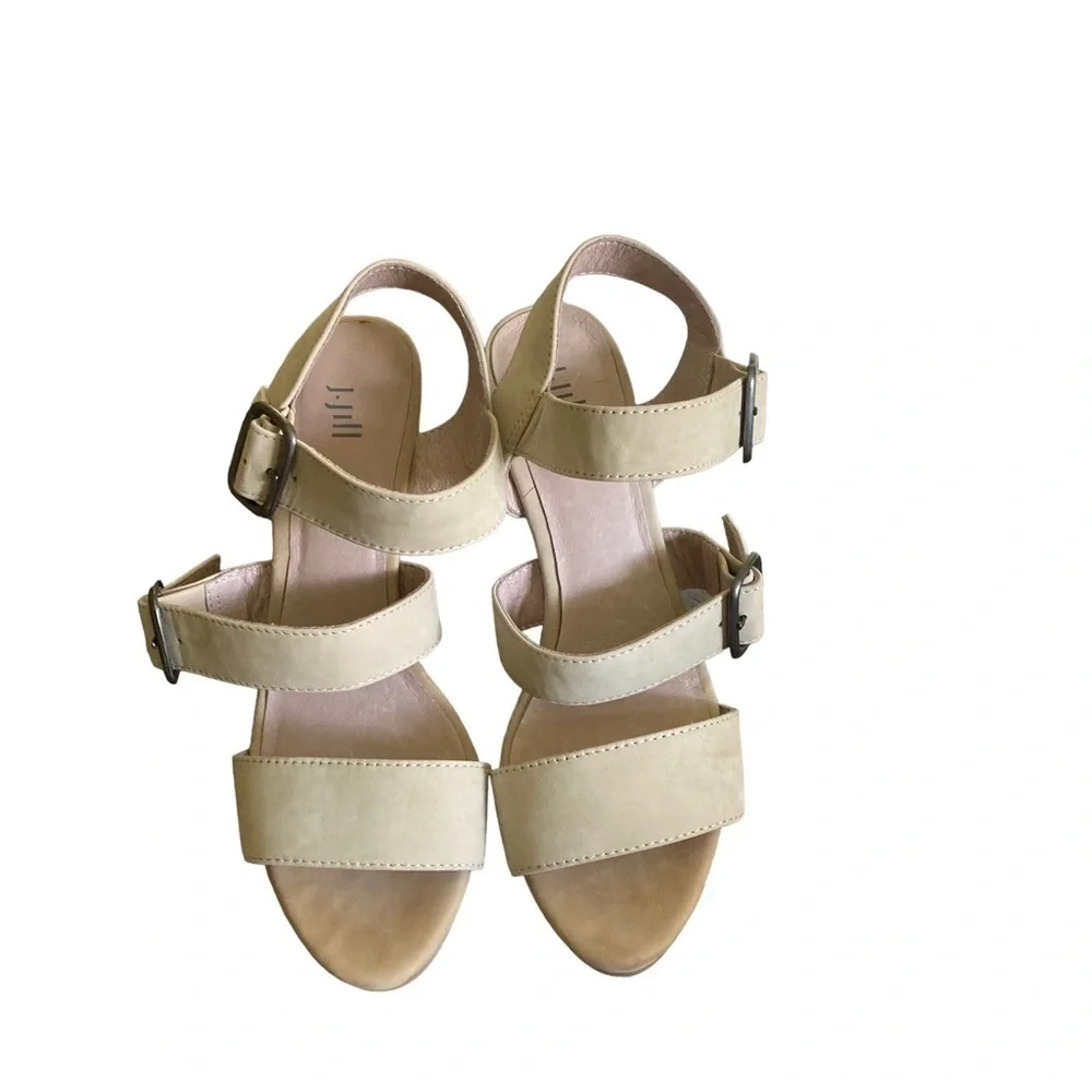 J.Jill Stone Leather Double Buckle Block Heel Sandals Women's Size 6.5
